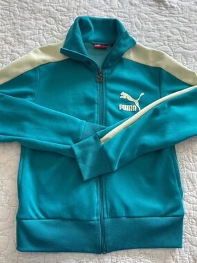 Puma Teal Track Jacket with Cream Stripes